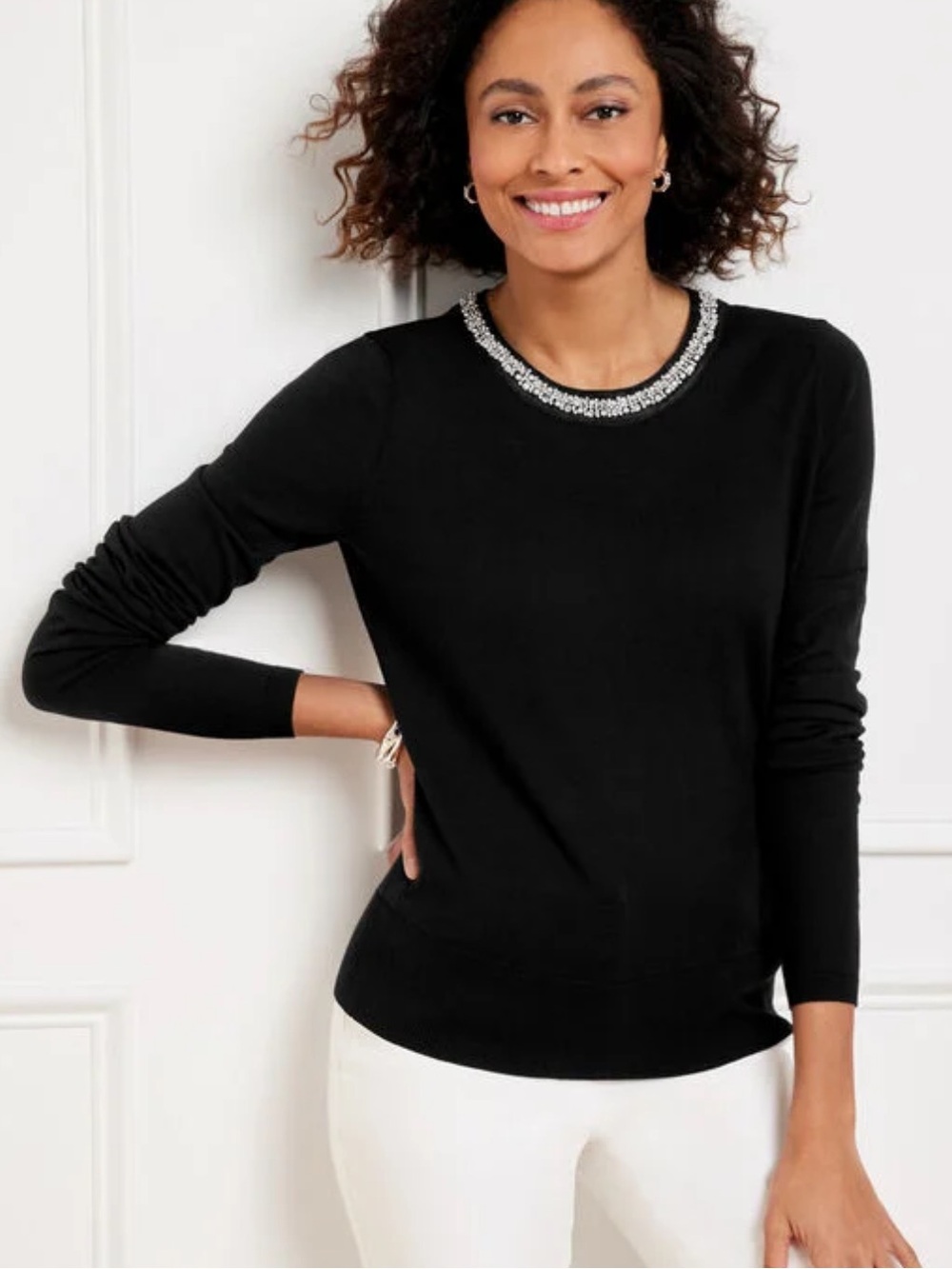 Talbots Faux Pearl Collar Sweater